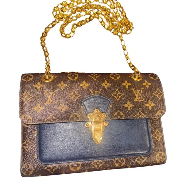 LOUIS VUITTON Victoire Chain Shoulder Bag Monogram Leather Marine Blue - Picture 3 of 5